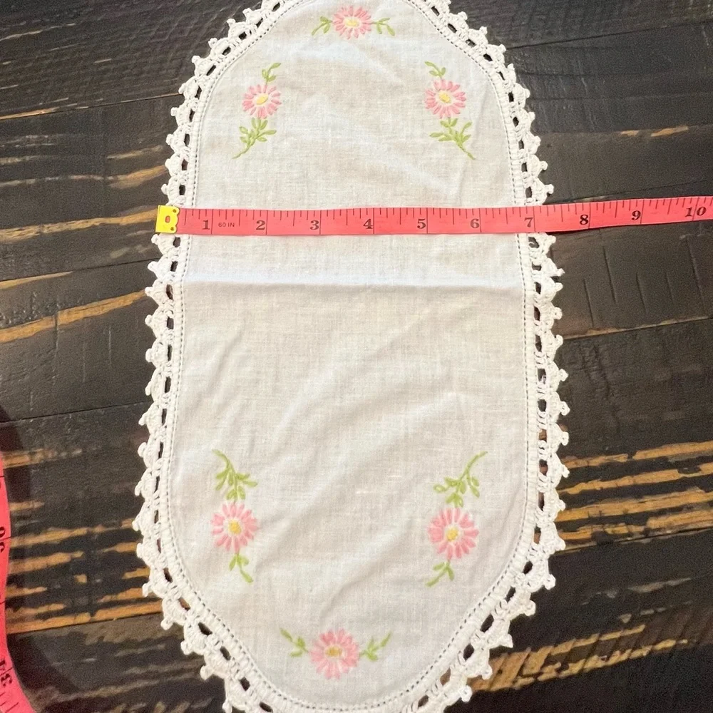Handmade Embroidered Dresser Scarf Set Of 2 Crochet Trim Floral Colorful‎